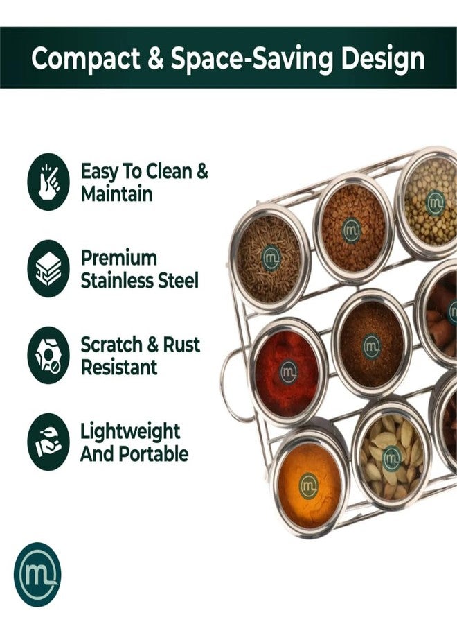 Mishaa Steel Multipurpose Storage Containers - Perfect Organizer for Masala Spices, Herbs, Mouth Freshner, Dry Fruits, 130ml Each Airtight Containers with See-Through Lid (9IN1 SQUARE WIRESTAND) - Image 3